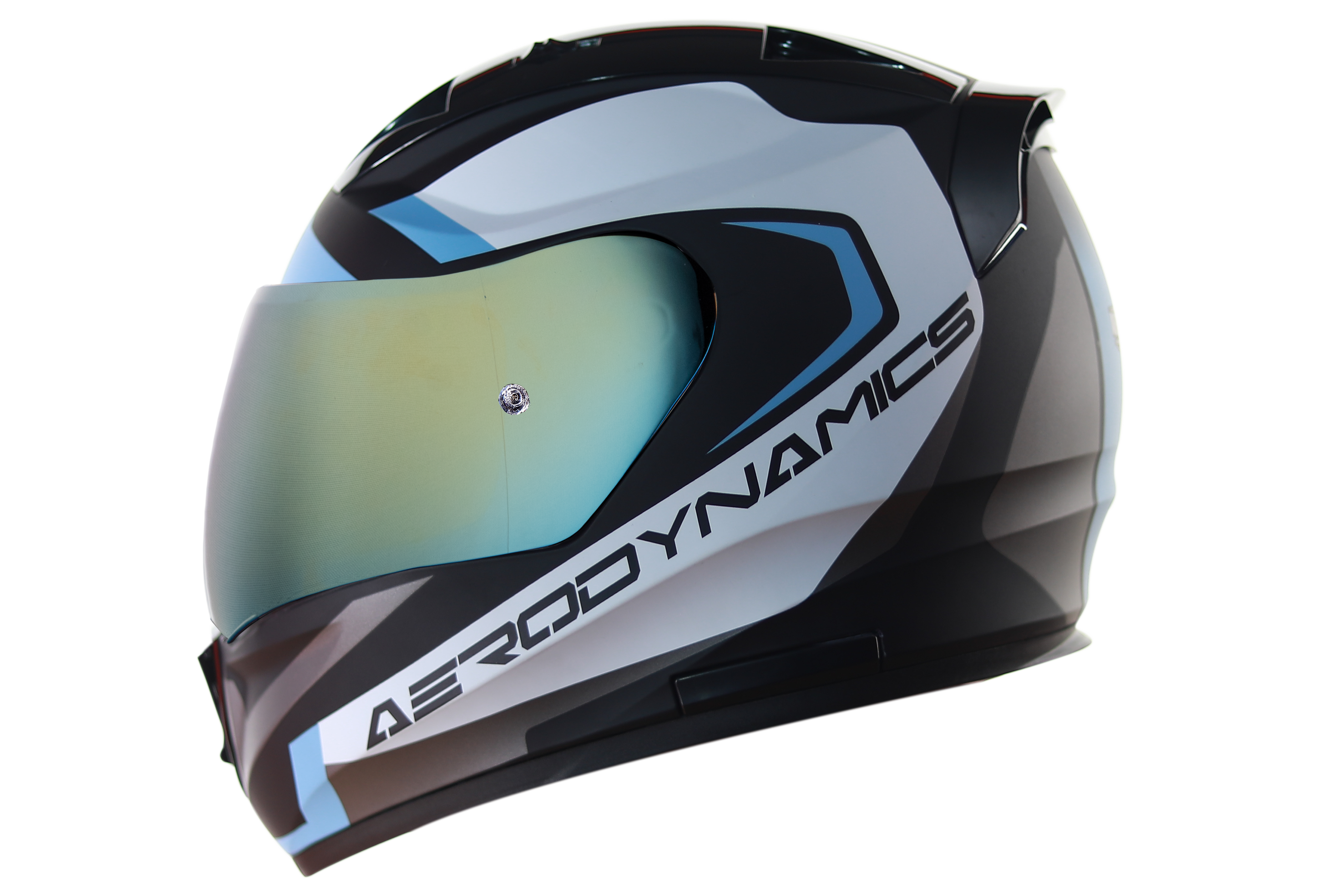 SA-1 Aerodynamics Mat Black/Light Blue With Anti-Fog Shield Gold Chrome Visor 